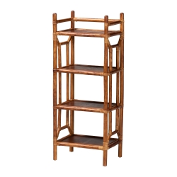 bali & pari Basile Marbled Tortoise Natural Rattan Display Shelf - 4-Tier Handcrafted Wicker Etagere, Tropical Vertical Bookcase for Living Room or Entryway